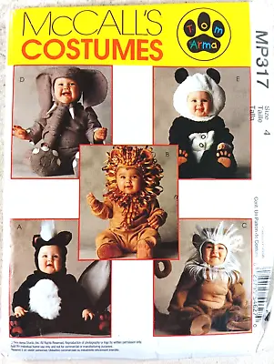 McCall's MP357 Skunk Elephant Lion Panda & Monkey COSTUMES Sz 4 UNCUT 8938 • $6.34