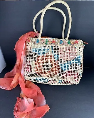 Coldwater Creek Cream Large Woven Shoulder Bag Purse Tote Beach Beaded • $1.99