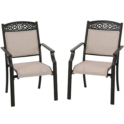 PHI VILLA Outdoor Dining Chair Set Of 2 Cast Aluminum Stackable Patio Chairs • $209.99