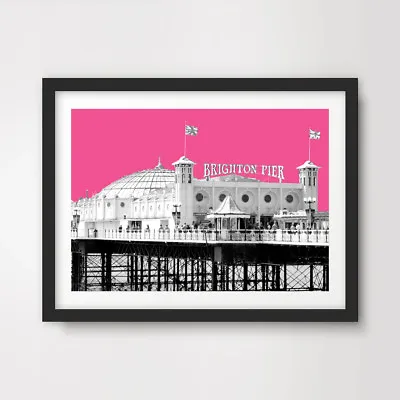 £22.49 • Buy BRIGHTON PIER PINK POP ART PRINT Poster Home Wall Decor Artwork Bright Colour !!