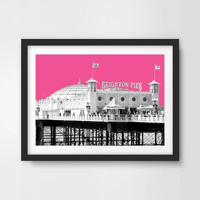 £22.49 • Buy BRIGHTON PIER PINK POP ART PRINT Poster Home Wall Decor Artwork Bright Colour !!