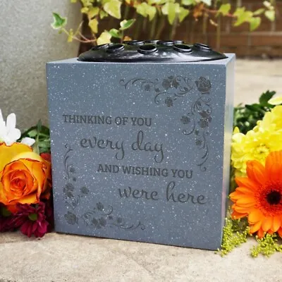 Grey Thinking Of You Every Day Memorial Graveside Grave Flower Vase Pot Rose Bow • £24.99