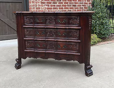 Antique French Chest Of Drawers Cabinet 3-Drawer Serpentine Carved Oak W Key • $3900