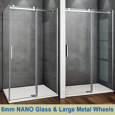Aica Frameless Sliding Shower Enclosure Door And Tray 1950 Glass Screen Cubicle • £183