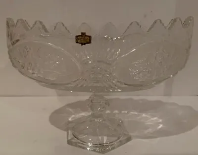 Zajecar Yugoslavia 24% Lead Cut Crystal Pedestal Oval Bowl Compote Large Vtg • $34.80