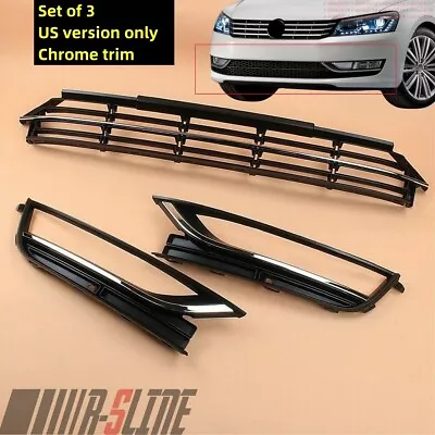 W/Chrome For 2012-2015 VW Passat Front Bumper Lower Grille Grill Fog Light Cover • $64.72