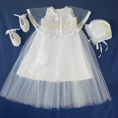 £47.92 • Buy Christening Gown Lace Baptism Dress With Shoes & Bonnet 3-6 Months Baby Toddler