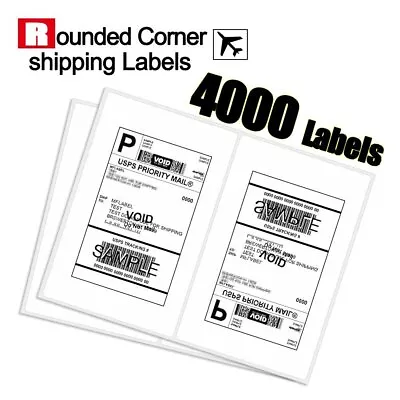 Rounded Corner 4000 Half Sheet Shipping Labels 8.5x5.5 Self Adhesive Paper • $124.71