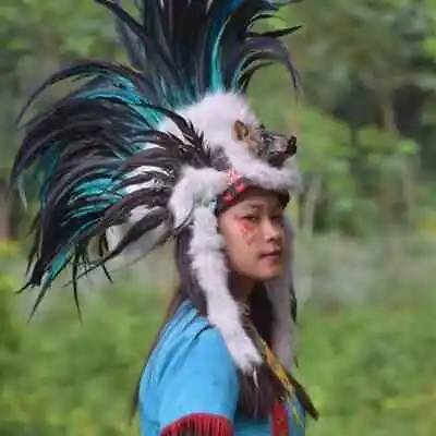 Wolf Headdresses Headpiece Black Turquoise Feather Headdress- Feathered • $88