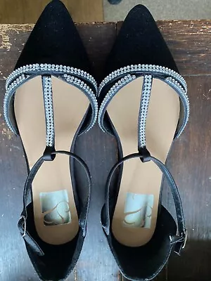 Ladies Shoes Size 7 Extra Wide Fit EEE Khloe Black With Decorative Diamante • £9.41