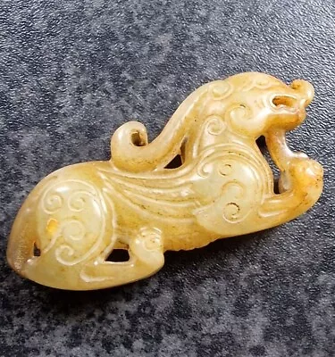 Chinese Old Natural Jade Hand-carved Statue Dragon Pendant Collect • £14.99