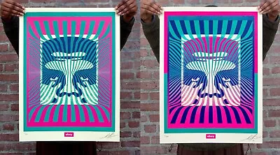 Obey Giant Op-Art Icon Set Of 2 Aqua Shepard Fairey Signed Print #/250 • £281.10