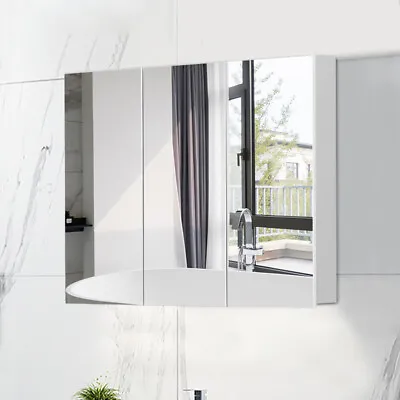 White Bathroom Cabinet Wall Mounted Mirrored Triple Door Storage Cupboard Shelf • £53.99