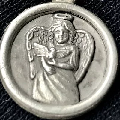 Christian Angel Pendant On Chain Vintage Catholic Halo Holding Dove Bird • $9.95