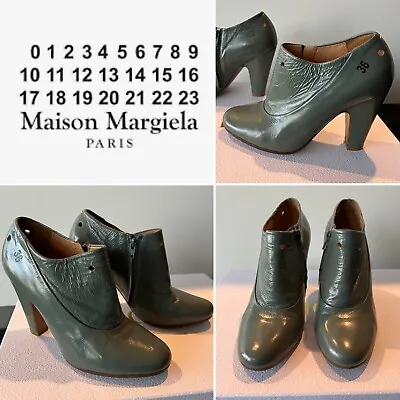 MAISON MARGIELA $800 Green Gloss Leather Ankle BootiesHeels Shoes 36IT/6US/3UK • $299