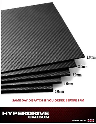 Carbon Fibre Sheet Matte Twill  1 2 3 4 5 Mm Double A Sided Cosmetic Finish UK • £145