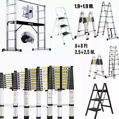 3.2M 3.8M 4.4M 6.2M Telescopic Ladder Aluminium Extendable/ 2-3 Step Steel Stool • £43.97