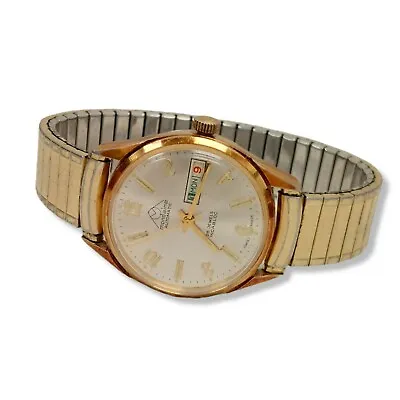 Vintage Mondaines 25 Jewels Day/Date Automatic Gold Tone Men's Wristwatch Rare • $199.99