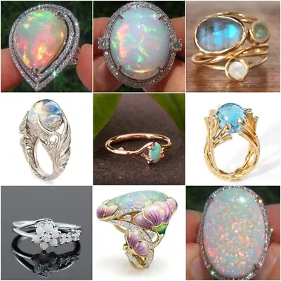 Vintage 925 Silver Moonstone Ring Women Wedding Opal Jewelry Gift Size 5-10 • $2.24
