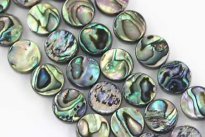 Abalone Round Coin Shape Beads 8mm 10mm 12mm 14mm 16mm 15.5  Strand • $27.44