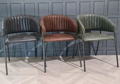 Vintage Industrial Rustic Dining Chairs Leather Look Home Restaurant Cafe Bar • £109