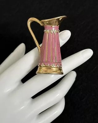 Rare Gorgeous Pink Enamel Reja Rhinestone Vase Clip Brooch • $34.92