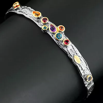 Natural 5x3mm Spessarite Garnet Amethyst Londontopaz Tanzanite Silver 925 Bangle • £0.01