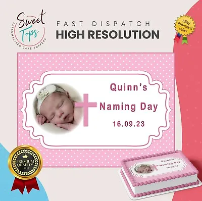 Naming Day + Photo Rectangle Edible Cake Topper Decoration Personalised • £5.49