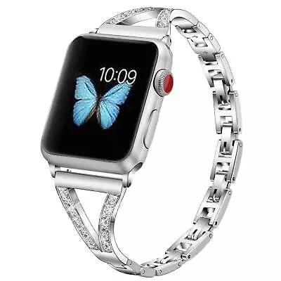 $32.89 • Buy Ladies Stainless Steel Rhinestone Bracelet Band For Apple Watch Series 7 6 5 4 3