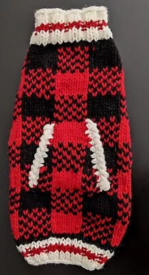 $24 • Buy Chilly Dog Buffalo Plaid Christmas Hand Knitted Dog Sweater 100 % Wool  - XS