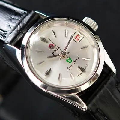 Vintage Rado Green Horse Automatic Silver Dial Date Dress Women's Watch Rare • $141