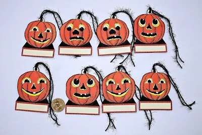 8~Halloween~Vintage Style~Pumpkin~Fussy Cut~Linen Cardstock~Gift~Hang~Tags • $12