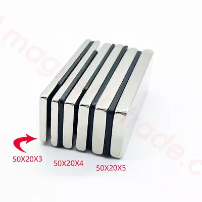 50 X 20 X 3 / 4 / 5 / 8 / 10mm Block Bar Magnet Rare Earth Neodymium Magnets N50 • $123.49