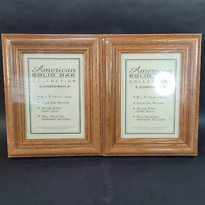 American Solid Oak 5x7 Picture Frame 2 Way Easel Back NEW Photo Holder Set Of 2 • £18.97