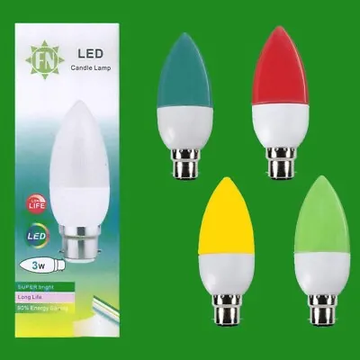 3W LED Coloured BC B22 Candle Light Bulb Lamp Red Yellow Green Blue 85-265V • £5.48