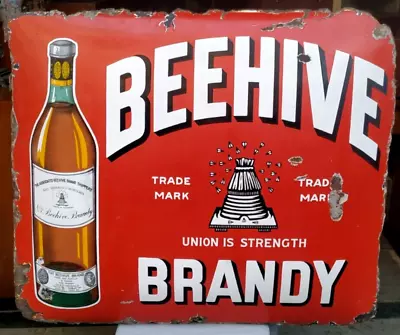 Vintage Original Porcelain Enamel Sign Beehive Brandy Seward Co Bordeaux France • $1308.86