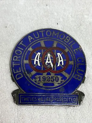 Vintage Aaa Detroit Automobile Club Enamel Metal Grill Badge  19250 • $189.95