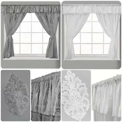£21.95 • Buy New Kitchen Curtain Window Curtain Net Set Rod Pocket Attached Valance Tiebacks 