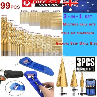 99PCS Drill Bits Set -  Step Drill Bits Set - Grinding Wheel Drill Bit Sharpener • $32