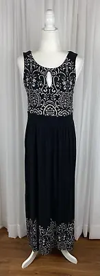 Soma Women's Sz S Black Scroll Print Sleeveless Knit Maxi Dress Keyhole Neckline • $7.48