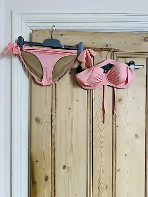 La Senza Size 32d Top & Size 10 Coral Pink Push Up Halter Neck Bikini Set VGC • £19.99