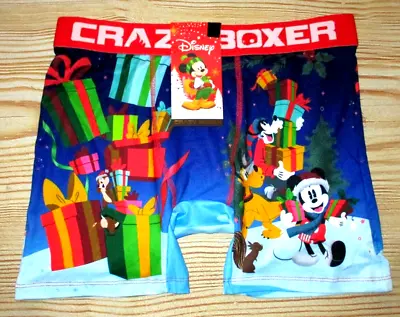 Mens Crazy Boxer Disney Christmas Mickey Mouse Pluto Boxer Brief Size L (36/38) • $12.90