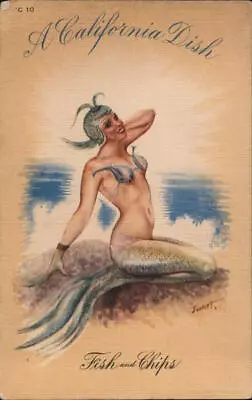 Fantasy A California Dish  Fish And Chips  Mermaid Longshaw Card Co. Postcard • $9.99