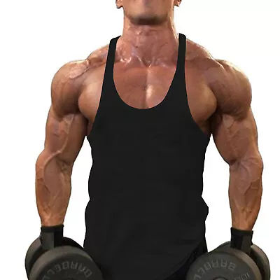 Men's Gym Workout Tank Tops Y-Back Muscle Tee Bodybuilding Sleeveless T-Shirts • $9.55