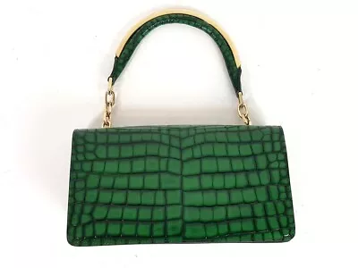 Max Mara Green Croc Embossed Leather Top Handle Satchel Bag • $329.99