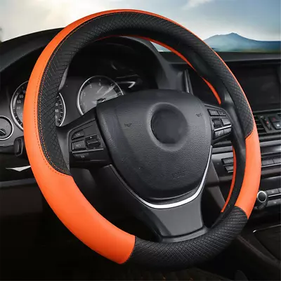 1pcs Black+Orange Universal Sport Steering Wheel Cover Car Slip-on Accessories • $35.37