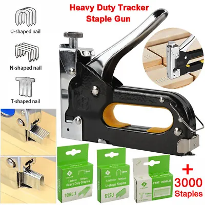 Heavy Duty Tacker Staple Gun Upholstery Stapler Fabric Wood Craft 3000Pc Staples • £10.99