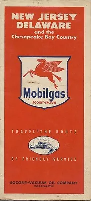 1947 MOBIL OIL Road Map NEW JERSEY DELAWARE CHESAPEAKE BAY Atlantic City Newark • $12.99