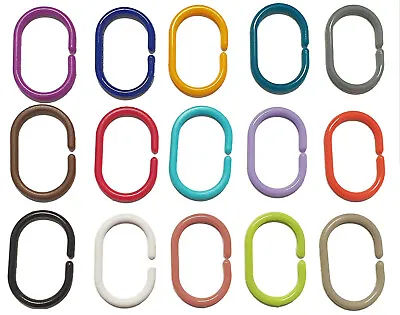 12x Shower Curtain Plastic Hook Set Rings C Shape Ring Black Grey Pink White • £1.95