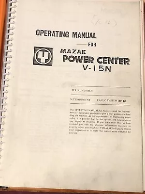 Mazak Operating Manual For Power Center V-15 Cnc Vertical Mill • $27.99